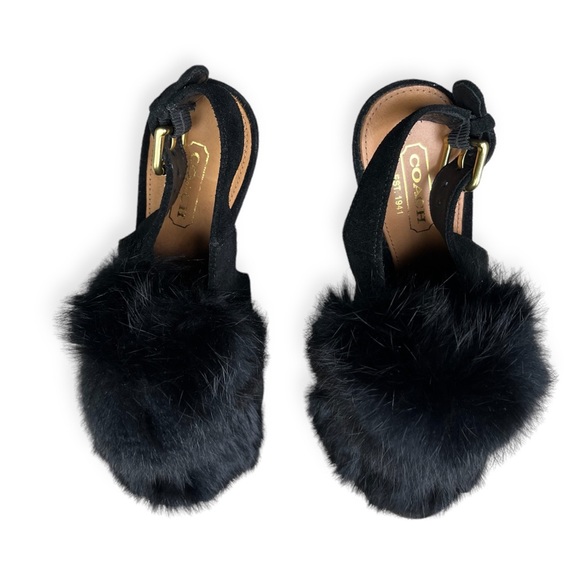 Like New Coach BEA Black Rabbit Fur Slingback Peep Toe Heels, sz 5 - Picture 5 of 15